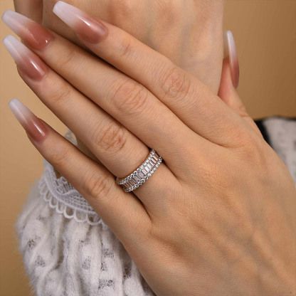 Stunning Emerald Cut Women's Wedding Band In Sterling Silver-Sterling Silver-lornajewelry