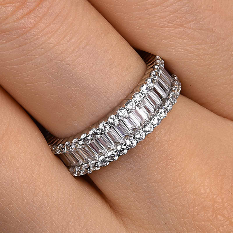 Stunning Emerald Cut Women's Wedding Band In Sterling Silver-Sterling Silver-lornajewelry