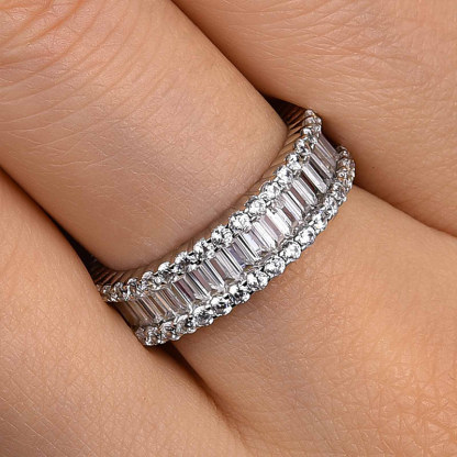 Stunning Emerald Cut Women's Wedding Band In Sterling Silver-Sterling Silver-lornajewelry