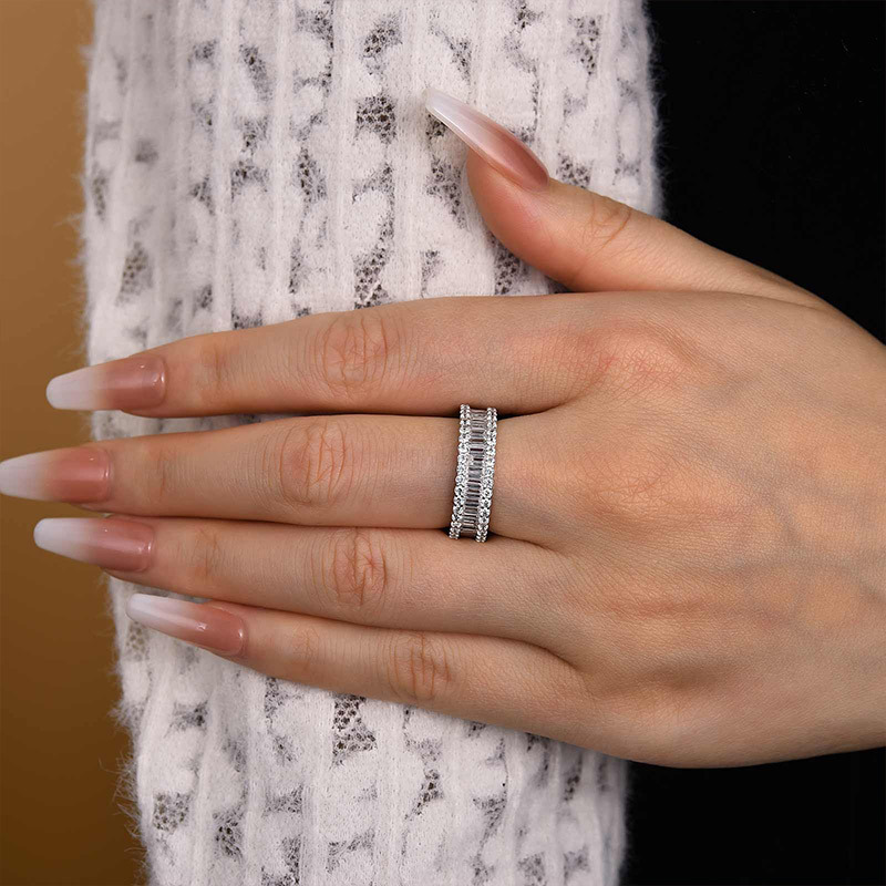 Stunning Emerald Cut Women's Wedding Band In Sterling Silver-Sterling Silver-lornajewelry