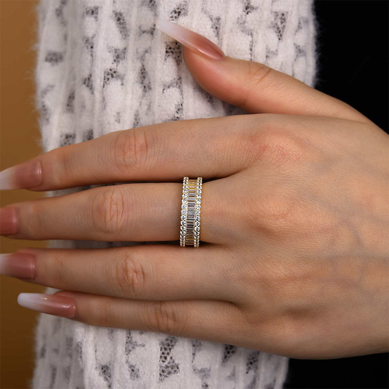 Stunning Emerald Cut Women's Wedding Band In Sterling Silver-Sterling Silver-lornajewelry