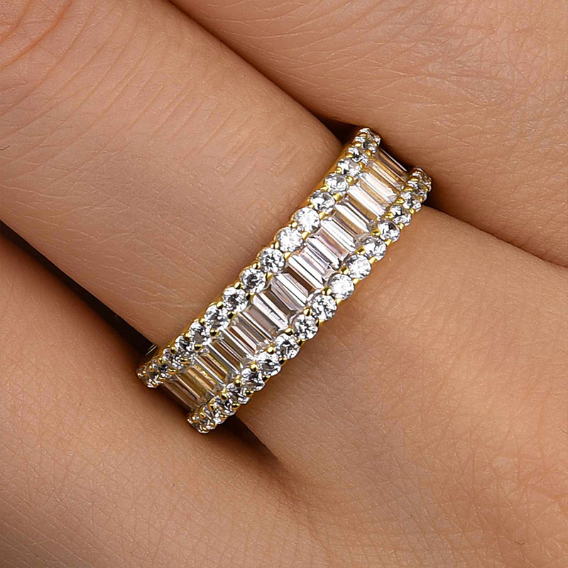 Stunning Emerald Cut Women's Wedding Band In Sterling Silver-Sterling Silver-lornajewelry