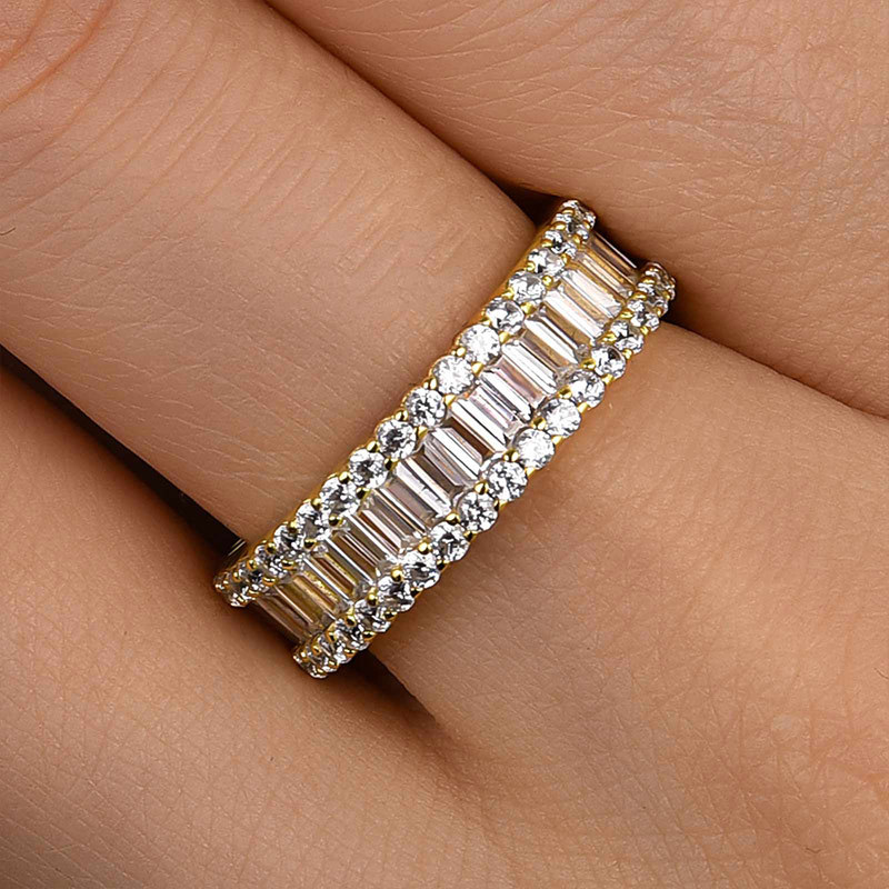 Stunning Emerald Cut Women's Wedding Band In Sterling Silver-Sterling Silver-lornajewelry