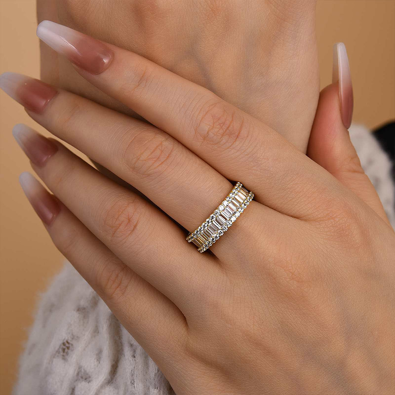 Stunning Emerald Cut Women's Wedding Band In Sterling Silver-Sterling Silver-lornajewelry