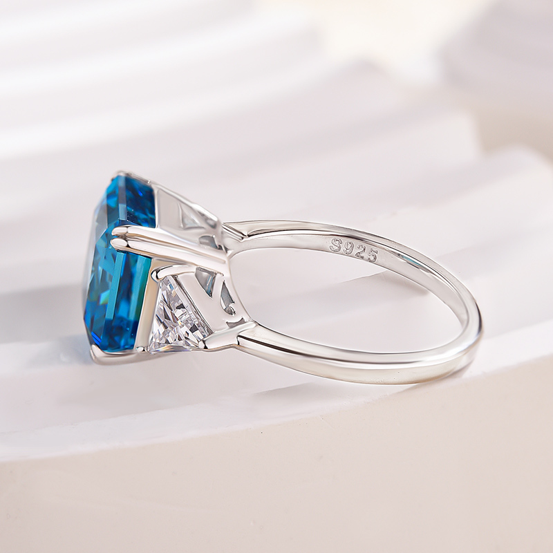5Ct Luxury Radiant & Triangle Cut Sapphire Three Stone Engagement Ring In Sterling Silver-Sterling Silver-lornajewelry