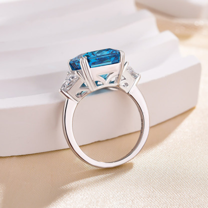 5Ct Luxury Radiant & Triangle Cut Sapphire Three Stone Engagement Ring In Sterling Silver-Sterling Silver-lornajewelry