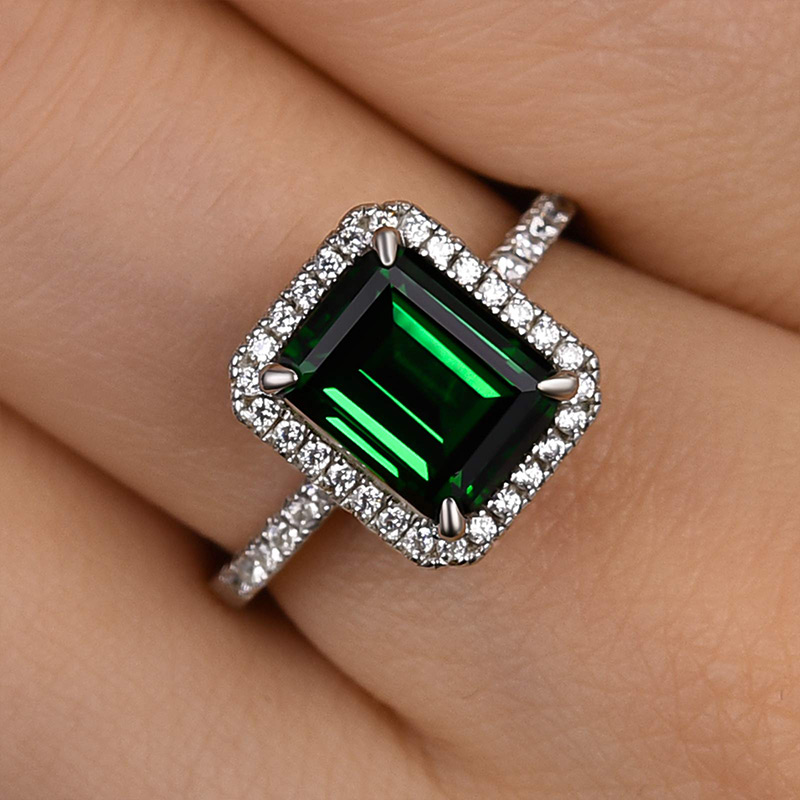 3.5Ct Amazing Emerald Cut Halo Engagement Ring In Sterling Silver-Sterling Silver-lornajewelry