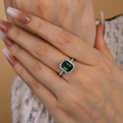 3.5Ct Amazing Emerald Cut Halo Engagement Ring In Sterling Silver-Sterling Silver-lornajewelry
