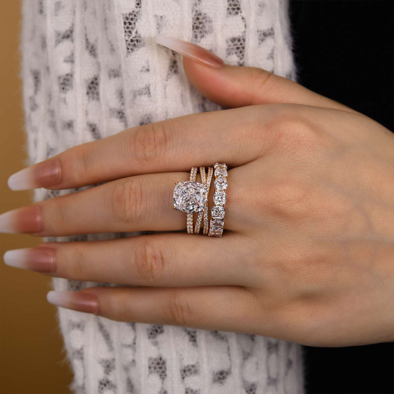 Gorgeous Cushion Cut 3PC Wedding Ring Set In Sterling Silver-Sterling Silver-lornajewelry