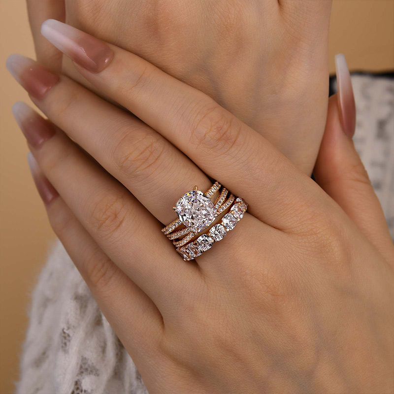 Gorgeous Cushion Cut 3PC Wedding Ring Set In Sterling Silver-Sterling Silver-lornajewelry