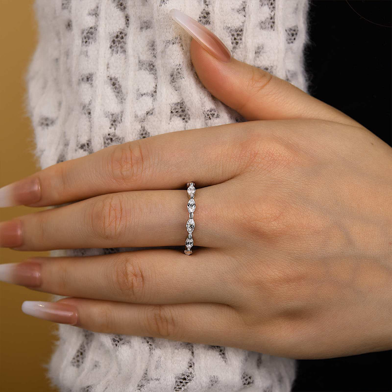 Elegant Marquise Cut Simulated Diamond Women's Wedding Band In Sterling Silver-Sterling Silver-lornajewelry