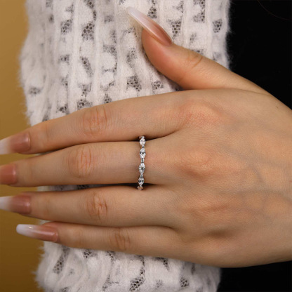 Elegant Marquise Cut Simulated Diamond Women's Wedding Band In Sterling Silver-Sterling Silver-lornajewelry