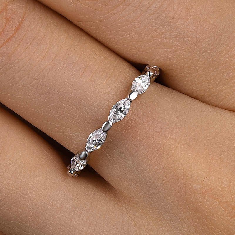 Elegant Marquise Cut Simulated Diamond Women's Wedding Band In Sterling Silver-Sterling Silver-lornajewelry