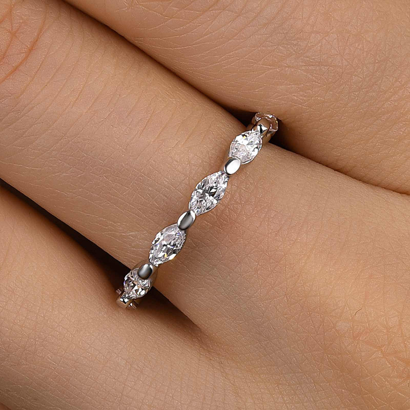 Elegant Marquise Cut Simulated Diamond Women's Wedding Band In Sterling Silver-Sterling Silver-lornajewelry