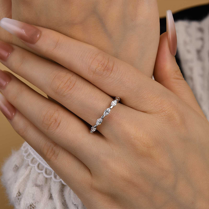 Elegant Marquise Cut Simulated Diamond Women's Wedding Band In Sterling Silver-Sterling Silver-lornajewelry