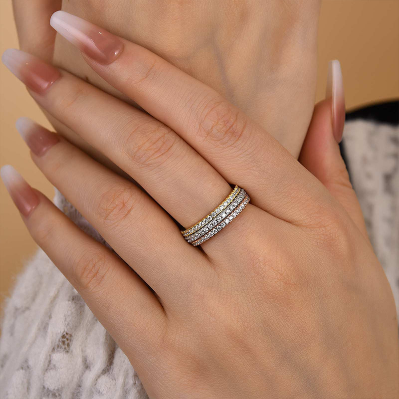 2 Tone Full Eternity 3PC Stackable Wedding Band Set In Sterling Silver-Sterling Silver-lornajewelry