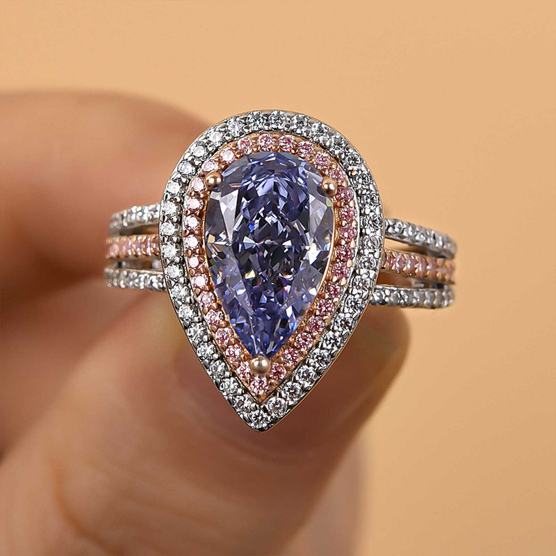 2.5Ct Attractive Double Halo Pear Cut Aquamarine Blue Engagement Ring-Sterling Silver-lornajewelry