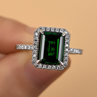 3.5Ct Amazing Emerald Cut Halo Engagement Ring In Sterling Silver-Sterling Silver-lornajewelry