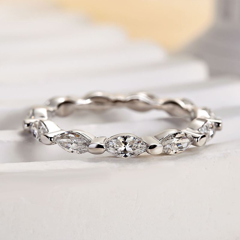 Elegant Marquise Cut Simulated Diamond Women's Wedding Band In Sterling Silver-Sterling Silver-lornajewelry