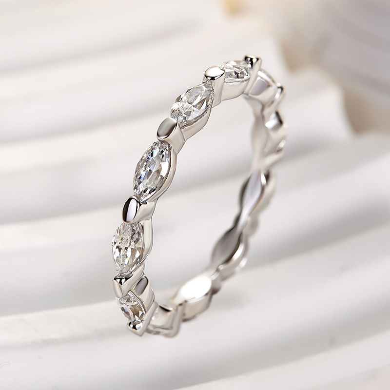 Elegant Marquise Cut Simulated Diamond Women's Wedding Band In Sterling Silver-Sterling Silver-lornajewelry