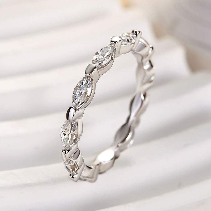 Elegant Marquise Cut Simulated Diamond Women's Wedding Band In Sterling Silver-Sterling Silver-lornajewelry