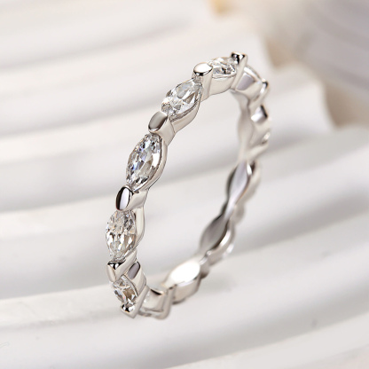 Elegant Marquise Cut Simulated Diamond Women's Wedding Band In Sterling Silver-Sterling Silver-lornajewelry