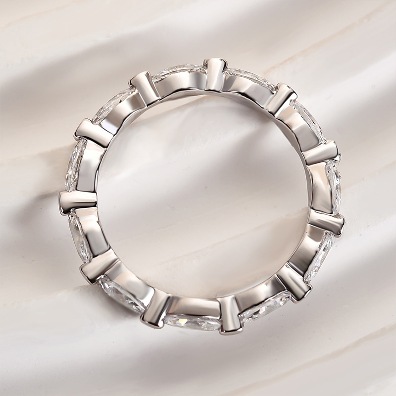 Elegant Marquise Cut Simulated Diamond Women's Wedding Band In Sterling Silver-Sterling Silver-lornajewelry