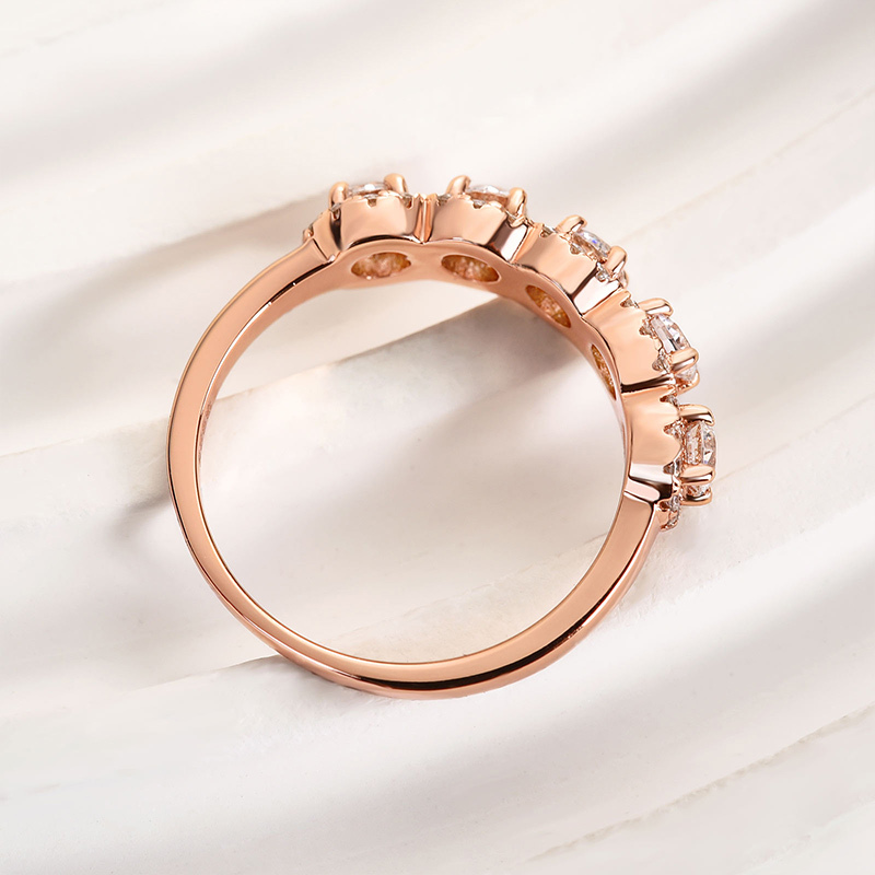 Halo Round Cut Five Stone Anniversary Ring for Her-Sterling Silver-lornajewelry