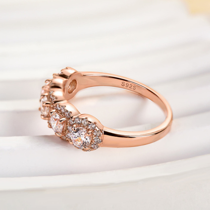 Halo Round Cut Five Stone Anniversary Ring for Her-Sterling Silver-lornajewelry