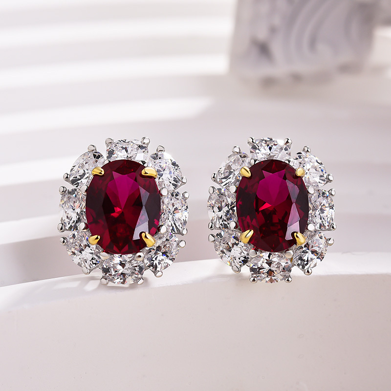 Luxuriant Halo 1.8 Carat Ruby Oval Cut Women's Drop Earrings In Sterling Silver-Sterling Silver-lornajewelry