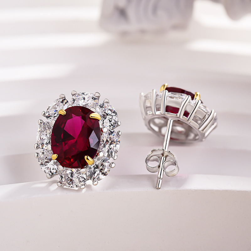 Luxuriant Halo 1.8 Carat Ruby Oval Cut Women's Drop Earrings In Sterling Silver-Sterling Silver-lornajewelry