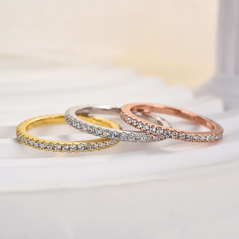 2 Tone Full Eternity 3PC Stackable Wedding Band Set In Sterling Silver-Sterling Silver-lornajewelry