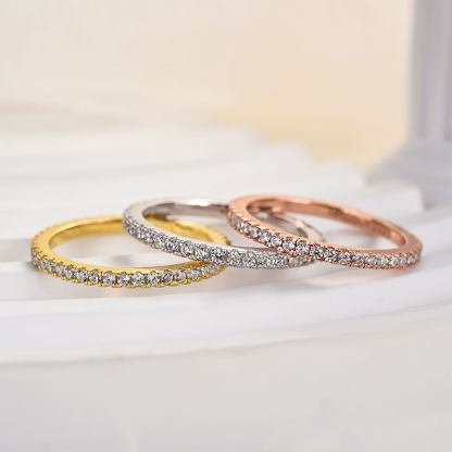 2 Tone Full Eternity 3PC Stackable Wedding Band Set In Sterling Silver-Sterling Silver-lornajewelry