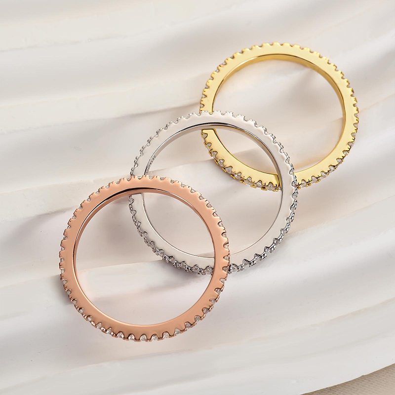 2 Tone Full Eternity 3PC Stackable Wedding Band Set In Sterling Silver-Sterling Silver-lornajewelry