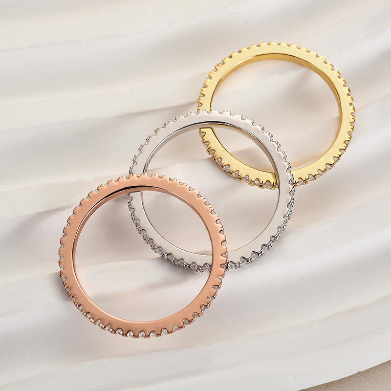 2 Tone Full Eternity 3PC Stackable Wedding Band Set In Sterling Silver-Sterling Silver-lornajewelry