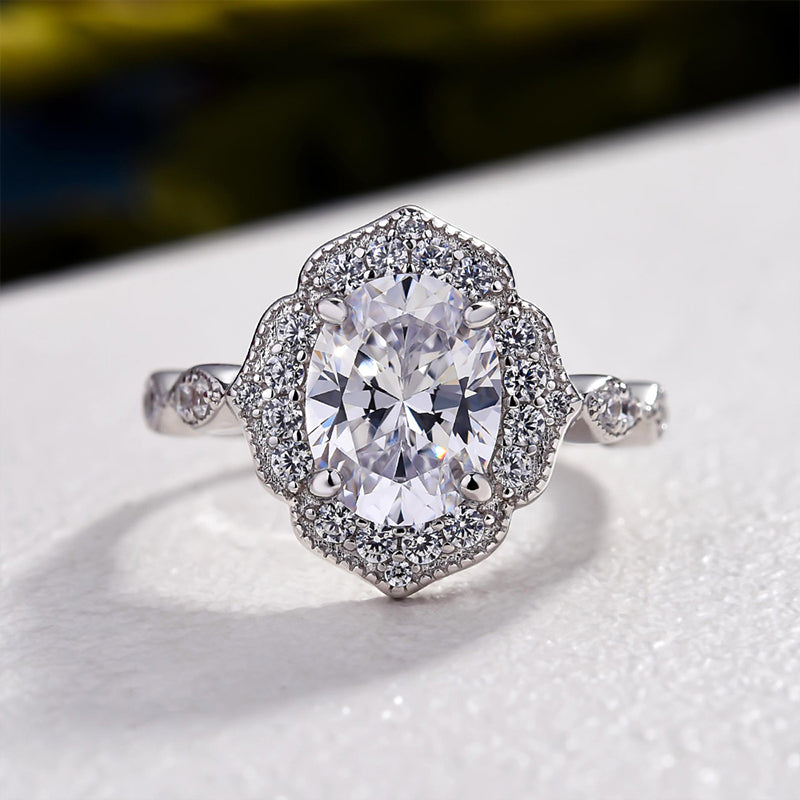 1.8Ct Vintage Halo Oval Cut Engagement Ring In Sterling Silver-Sterling Silver-lornajewelry