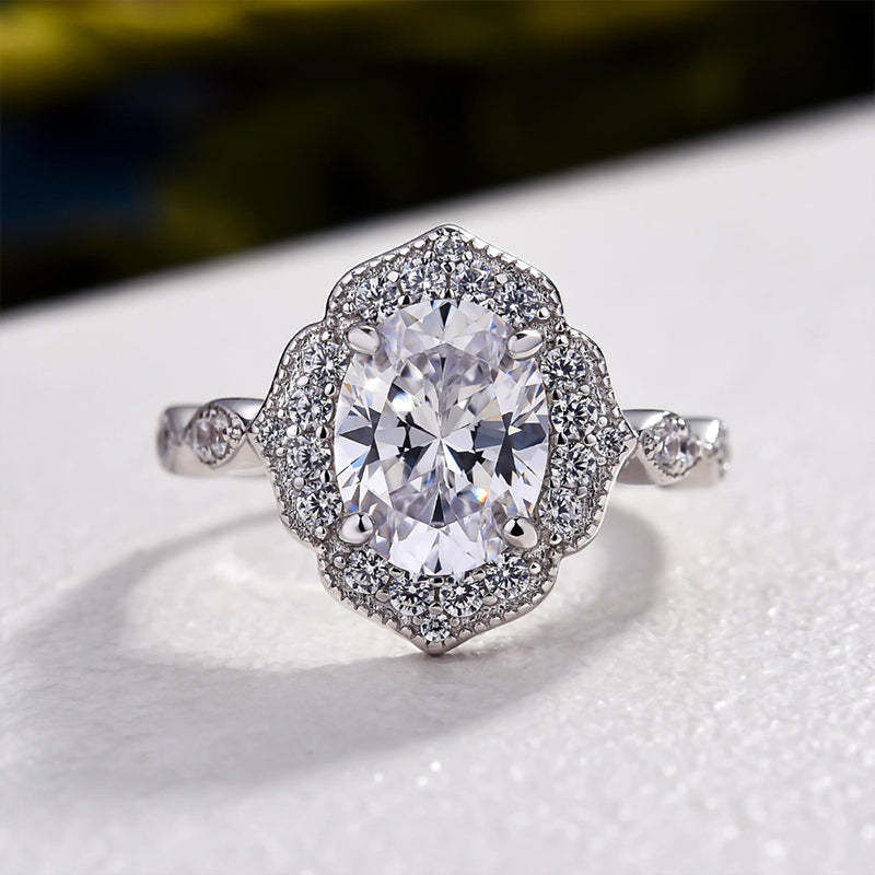 1.8Ct Vintage Halo Oval Cut Engagement Ring In Sterling Silver-Sterling Silver-lornajewelry