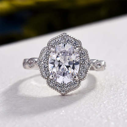 1.8Ct Vintage Halo Oval Cut Engagement Ring In Sterling Silver-Sterling Silver-lornajewelry