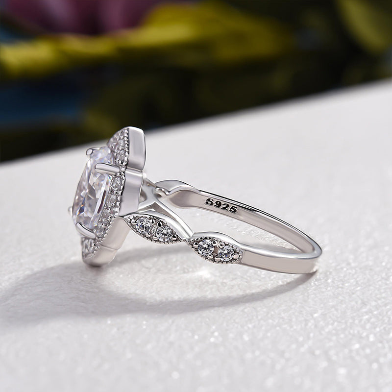 1.8Ct Vintage Halo Oval Cut Engagement Ring In Sterling Silver-Sterling Silver-lornajewelry