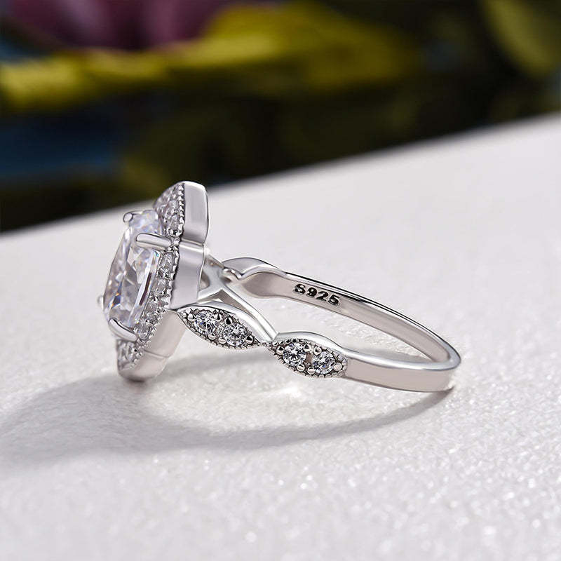 1.8Ct Vintage Halo Oval Cut Engagement Ring In Sterling Silver-Sterling Silver-lornajewelry