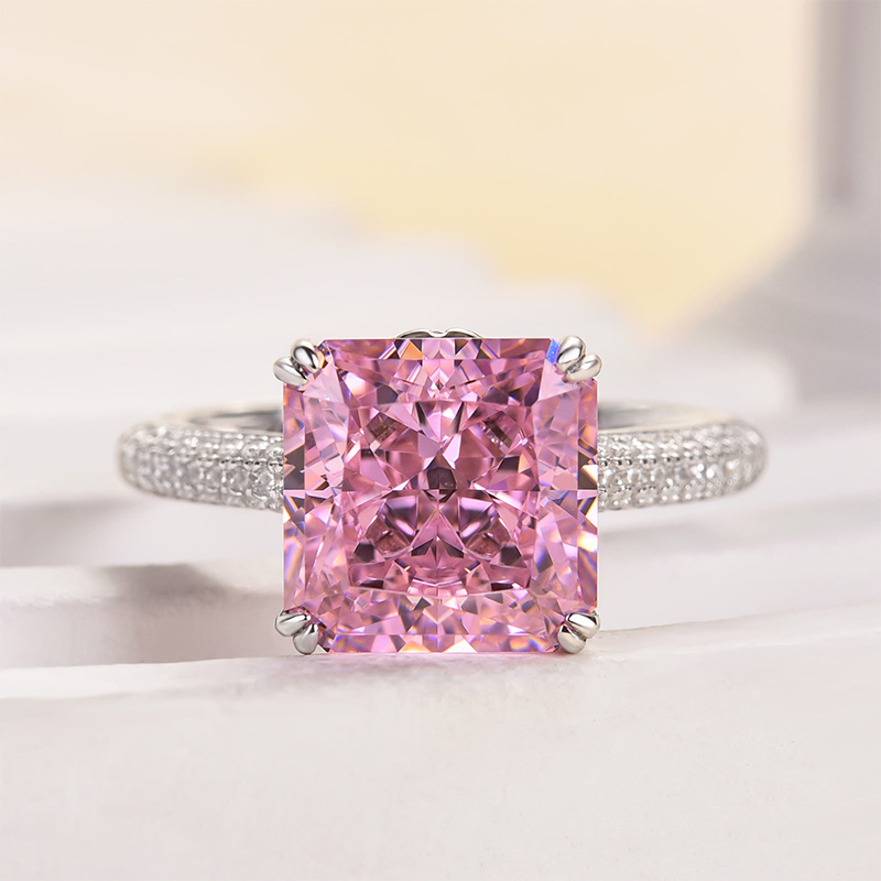 3.5Ct Captivating Pink Stone Radiant Cut Engagement Ring-Sterling Silver-lornajewelry