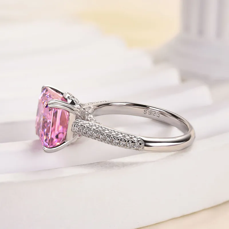 5Ct Princess Cut Pink Luxury Engagement Ring in 925 Sterling Silver