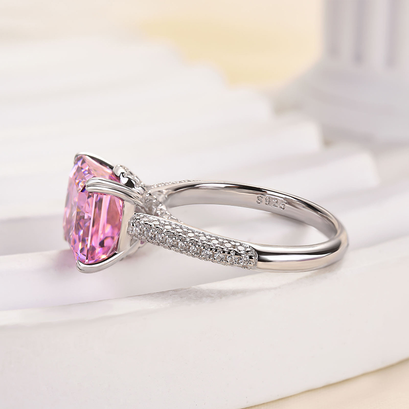 3.5Ct Captivating Pink Stone Radiant Cut Engagement Ring-Sterling Silver-lornajewelry