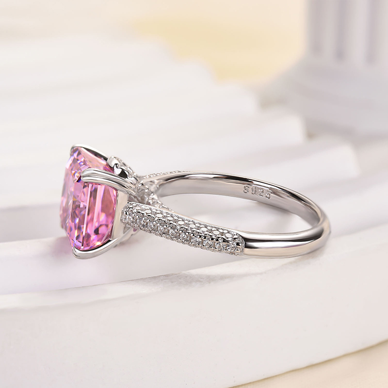 3.5Ct Captivating Pink Stone Radiant Cut Engagement Ring-Sterling Silver-lornajewelry