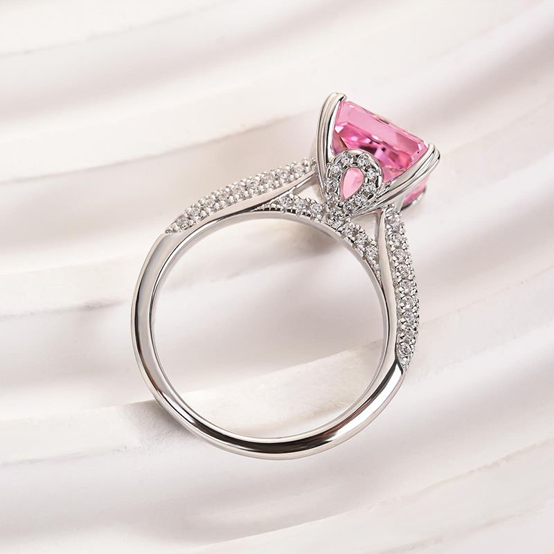 3.5Ct Captivating Pink Stone Radiant Cut Engagement Ring-Sterling Silver-lornajewelry