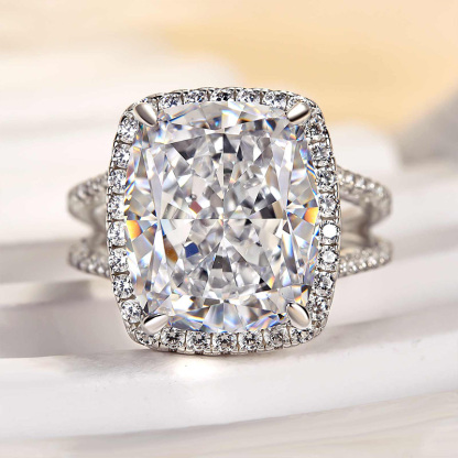 9Ct Luxurious Split Shank Halo Cushion Cut Engagement Ring For Women In Sterling Silver-Sterling Silver-lornajewelry