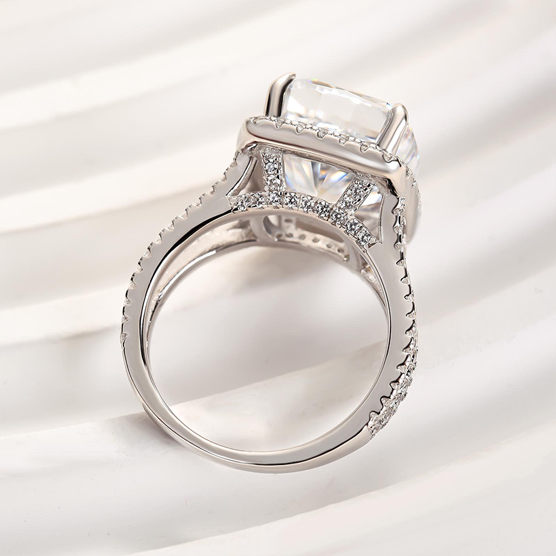 9Ct Luxurious Split Shank Halo Cushion Cut Engagement Ring For Women In Sterling Silver-Sterling Silver-lornajewelry