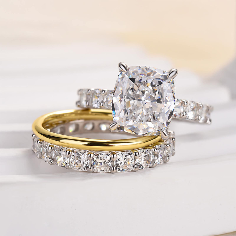 Excellent Crushed Ice Cushion Cut 3PC Wedding Ring Set In Sterling Silver-Sterling Silver-lornajewelry