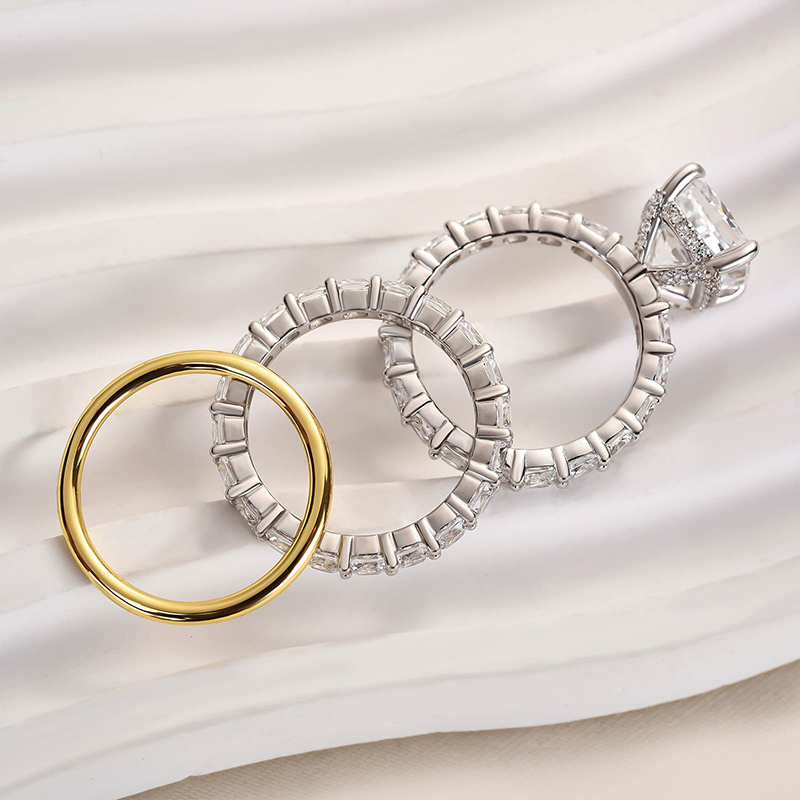 Excellent Crushed Ice Cushion Cut 3PC Wedding Ring Set In Sterling Silver-Sterling Silver-lornajewelry