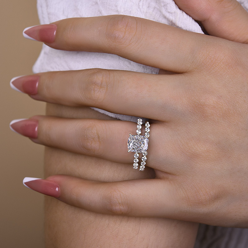 Exquisite 2.0 Carat Cushion Cut Women's Wedding Ring Set In Sterling Silver-Sterling Silver-lornajewelry